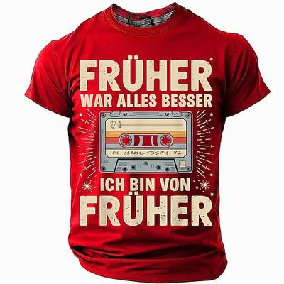 Herren Retro T-Shirt mit 'Früher war alles besser' 'Ich komme aus alten Zeiten' Kassette Grafik Nostalgie Kurzarm Lustiges Tee