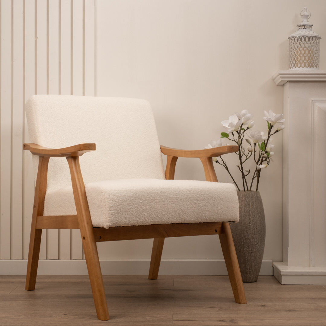 George Oliver Boucle Accent Chair (Flat Arms) Cream 80cm H X 67cm W X 75cm D