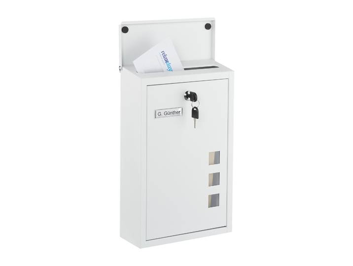 Briefkasten Hochformat Weiss-Silber-Transparent
