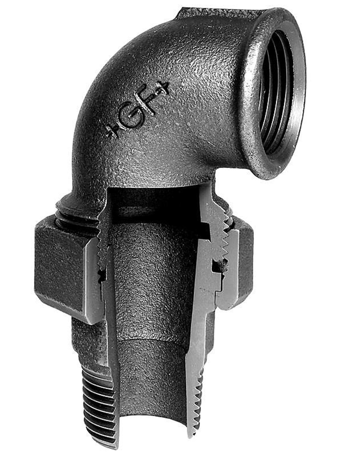 +GF+ angle union 90° black 1 1/2'' sleeve nipple