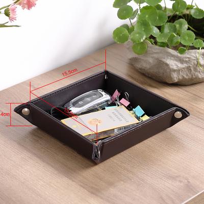 Inspire Daily Merch Faux Leather Nightstand Storage Tray Organizer With Compartments Tabletop Tray For Keys Glasses Stationery Durable brown B