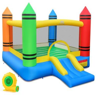 Costway Inflatable Bounce House 2-in-1 Crayon Themed Kids Bouncer with 550W Blower