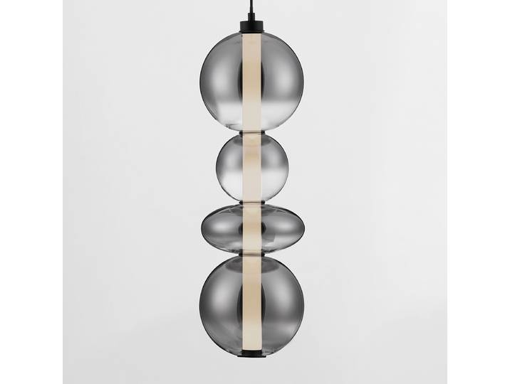 Suspension Bally type A 197cm Noir/Noir aluminium / verre fumé / verre dépoli LED non-remplaçables Module LED