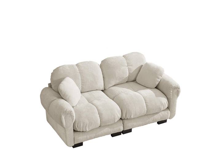 Flora Grace Sofa 190/86/90 cm in Hellkhaki aus Chenille mit Steppnähten, Sandfarben, 86x90x190 cm, Wohnzimmer, Sofas & Couches, Sofas