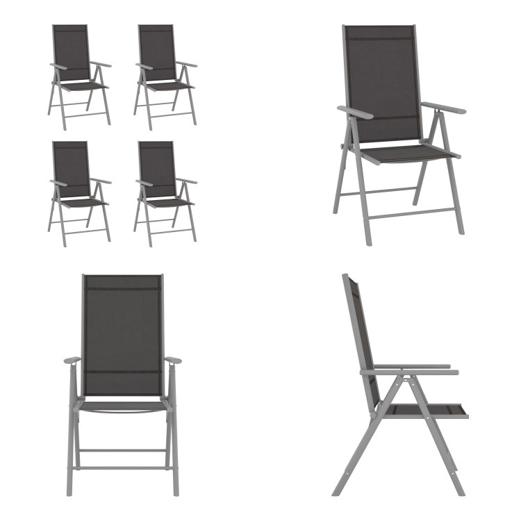 vidaXL Set van 4 Inklapbare Tuinstoelen - Zwart