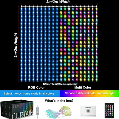 Inspire Curations RGB Smart Music Sync Curtain Lights smart Curtain Light 1pcs 1.6x1.6 256leds