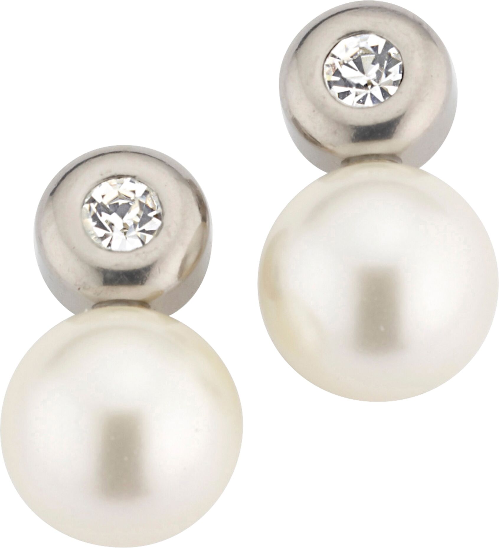 Paar Ohrstecker FIRETTI "Schmuck Geschenk Titan Ohrschmuck Ohrringe Perle", transparent (titanfarben, kristallweiß, weiß, kristallweiß), Ohrringe, Damen, Perlen Titan, Perlen, Titan, mit Zirkonia (synth.) - mit Perle (imitiert)