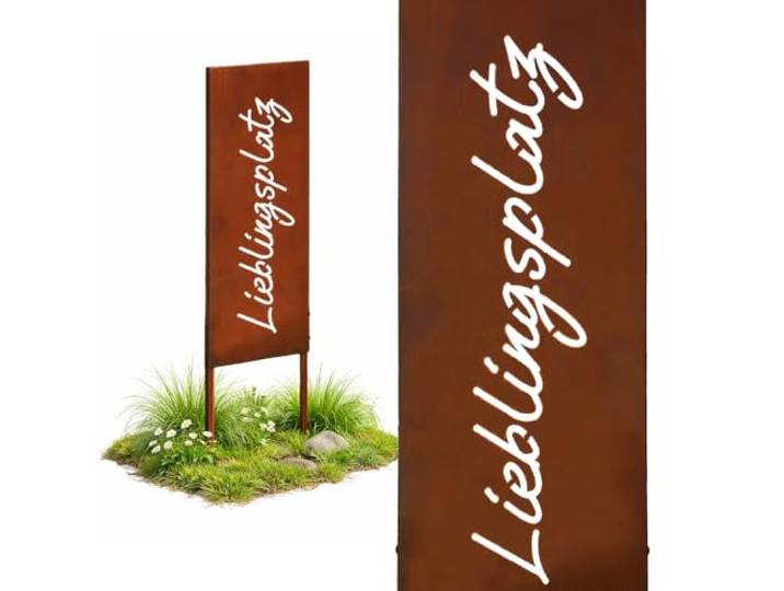 Relaxdays Edelrost Gartendeko, Lieblingsplatz, HB: 85 x 28 cm, Gartenstecker wetterfest, zum Stecken, Eisen braun