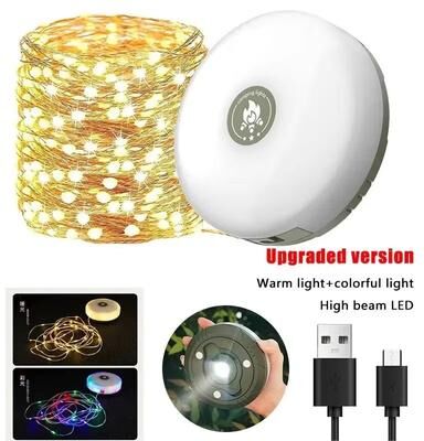 Inspired Finds 2 in 1 Rechargeable Camping String Lights Waterproof USB Portable Tent Light warm And Colorful