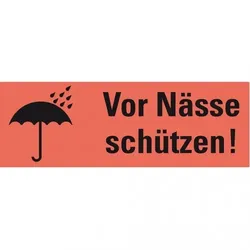 Dreifke® Hinweisetikett Vor Nässe schützen, leuchtrot, Haftpapier, perm., 147x50mm, 250/RO