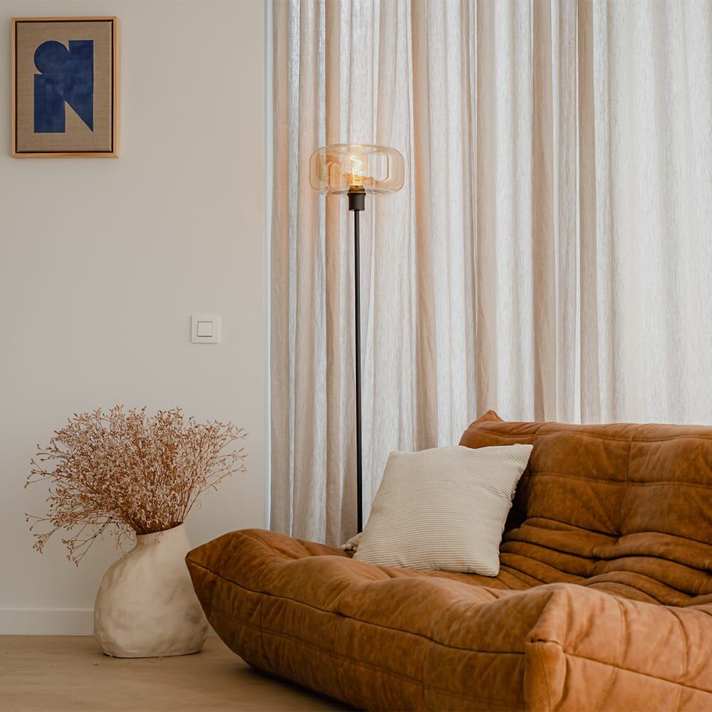 QAZQA Lampadaire en verre beige Beige 28x146x28cm