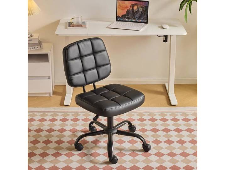 VINGLI Chaise de Bureau Mignonne sans Accoudoirs Chaise Confortable avec roulettes Chaise Pivotante Réglable en Cuir Noir