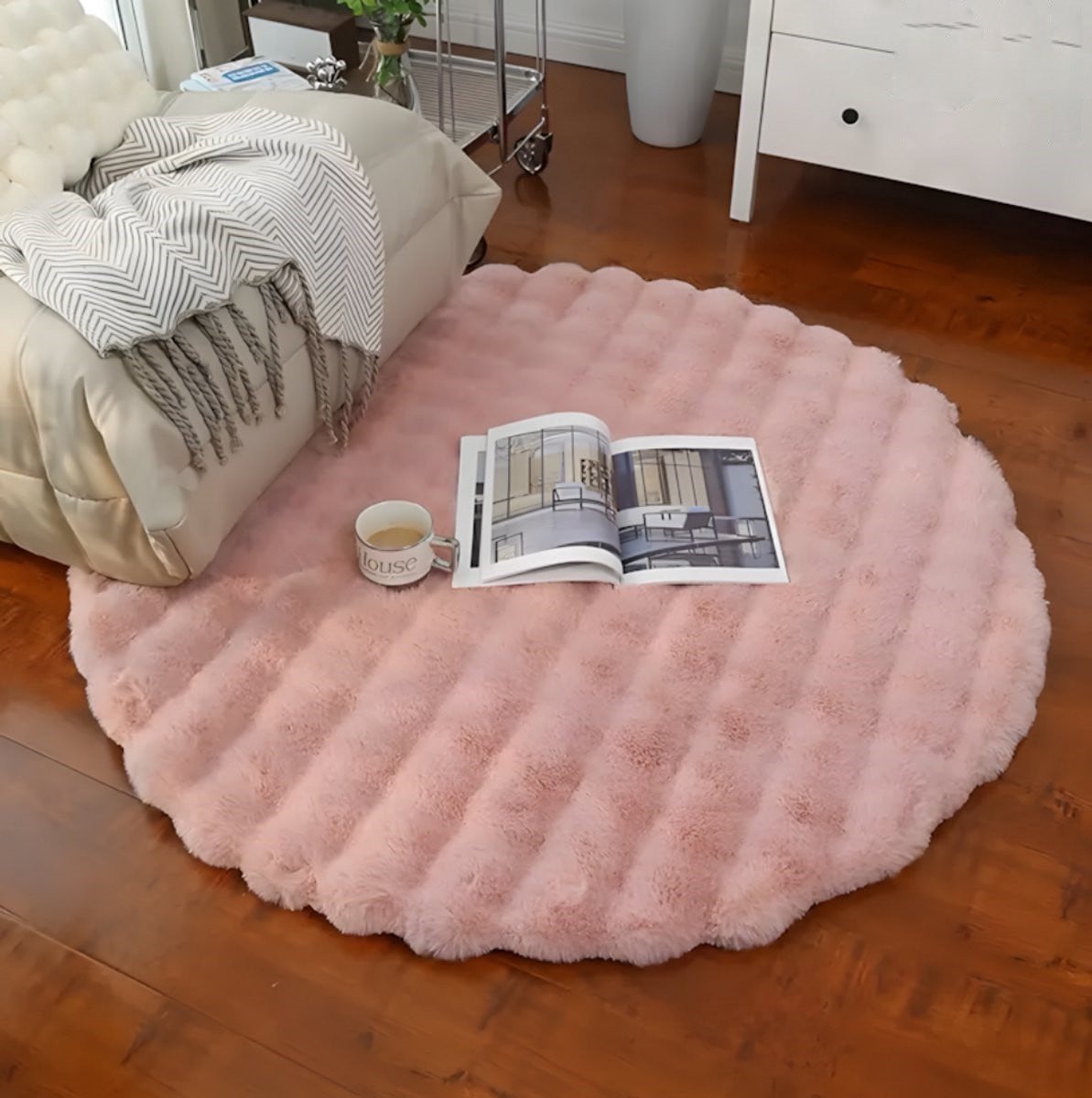 PolkaHome Cirkel Rond Vloerkleed Ø90 cm - Superzacht Modern Hoogpolig Tapijt - Roze