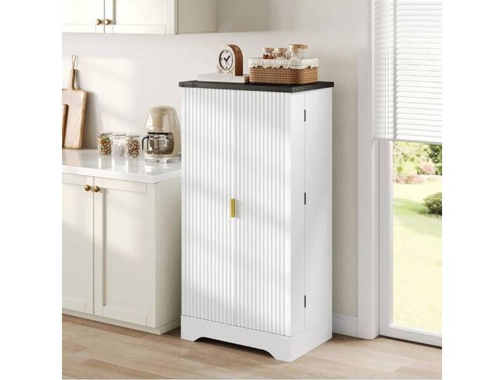 ELVORIN Meuble haut de cuisine LED 120 x 60 5 x 40 cm MDF rainuré portes poignées dorées blanc