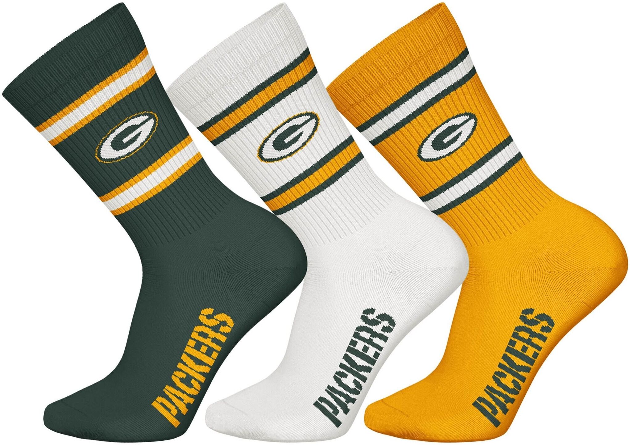 Kurzsocken NFL "Socken NFL 3Pack Crew Socks 3er Pack", Herren, Gr. 39-42, bunt (grün bay packers), Obermaterial: 58% Baumwolle CO. 39% Polyester PES. 3% Elasthan EL., Socken Kurzsocken