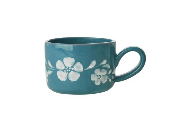 Rice Tasse à cappuccino en céramique\, jade\, 0\,2 l Fleur de vigne peinte à la main