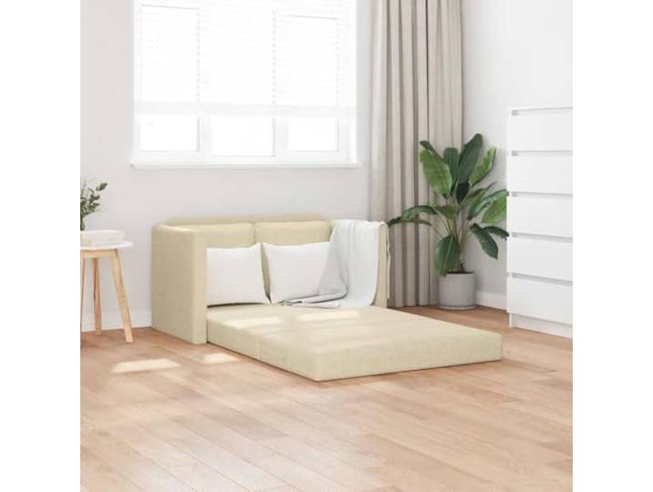 ZXQVLMRS Bodensofa mit Schlaffunktion, Creme Stoff Klappbett 112x174x55 cm Metallgestell für Stabilität, Inklusive Kissen, 2-in-1 Design