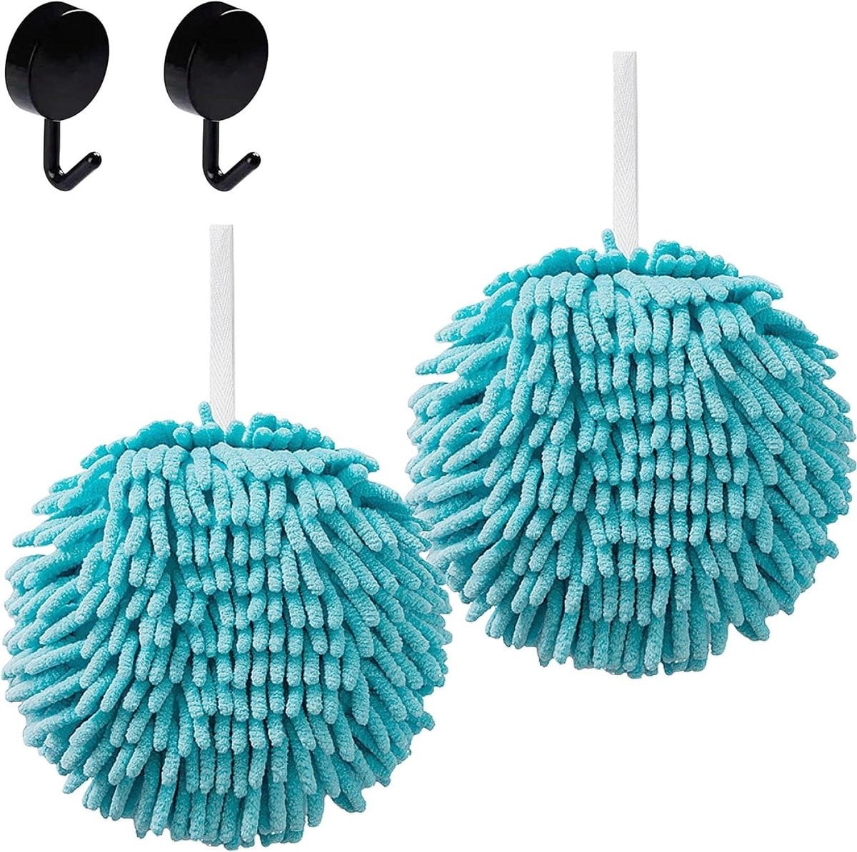 Chenille Handdoeken Fuzzy Ball - Super absorberend - 2 stuks - Blauw