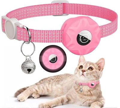 Everyday Crate SafeTrack Reflective AirTag Cat Collar With Bell & Secure Silicone Holder luminous Pink