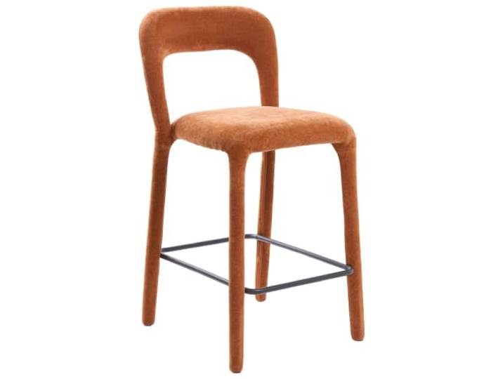 Beliani Barstuhl 2er Set Chenille Goldbraun gepolstert Retro Stil Lakeville