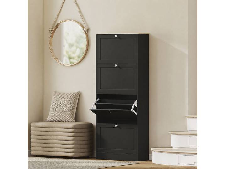 HOMCOM Armoire à Chaussures 24 Paires 4 Tiroirs Noir 60x23,5x151cm