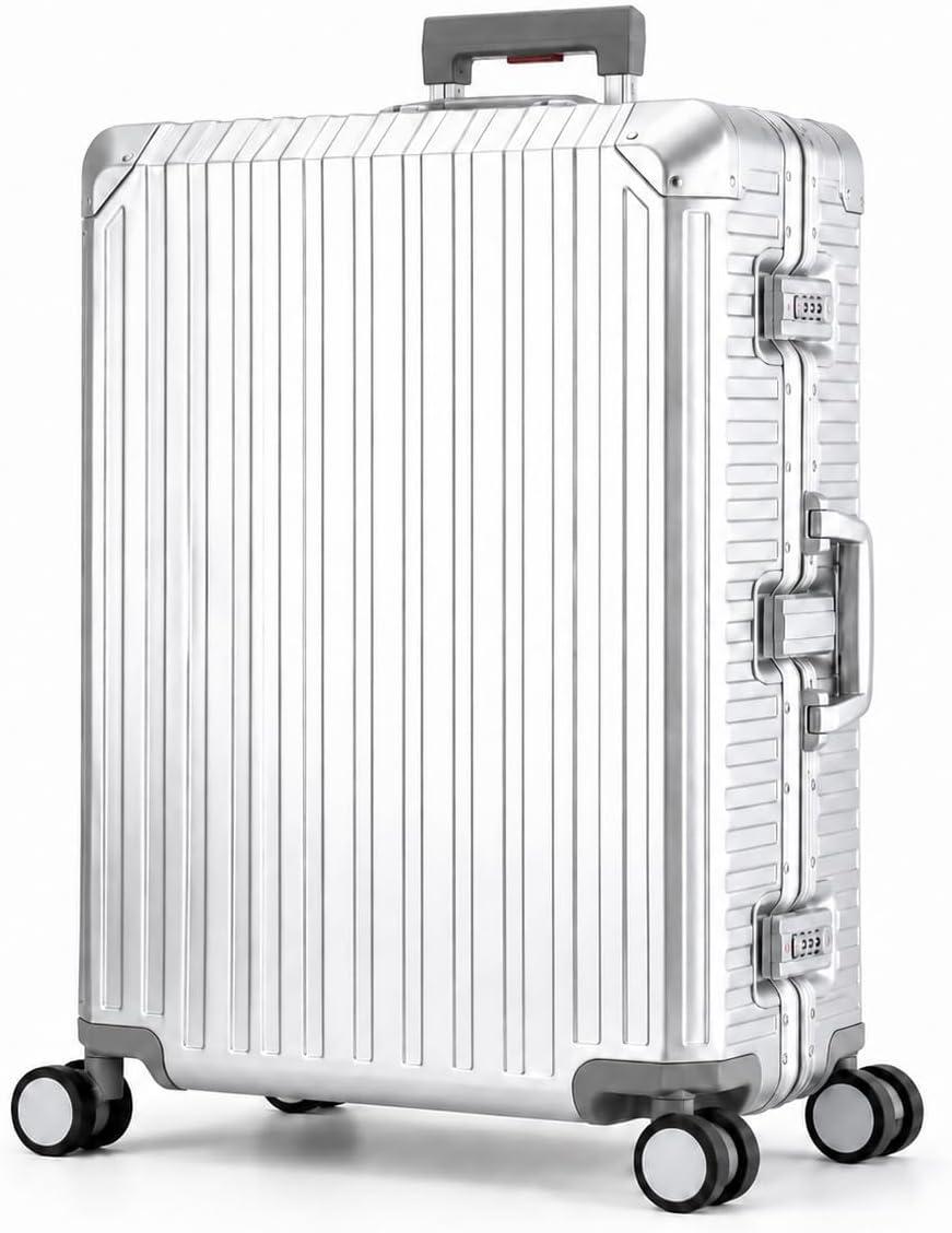 Aluminium-Reisekoffer XL in Silber mit Hartschale, TSA-Schloss und Teleskopgriff