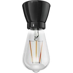 ledscom.de Porzellan Lampen-Fassung MINZ, rund, schwarz + LED Lampe 240lm, extra-warmweiß