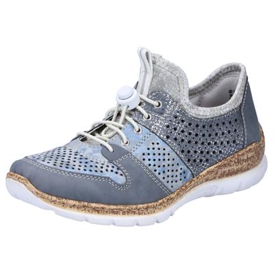 Slip-On Sneaker RIEKER, Damen, Gr. 40, Textil, blau (jeansblau), Lederimitat, Textil, Schuhe Sneaker, Slipper, Schlupfschuh mit MemoSoft-Ausstattung