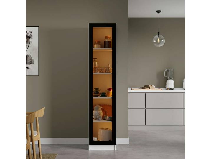 Vitrine Colonne À Led Décor Blanc Et Noir 5 Étagères Aura