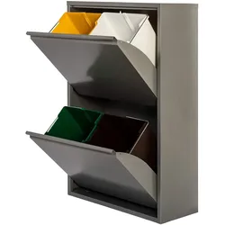 WellHome - 4-Fach-Müll- und Recyclingbehälter aus Metall, 68L (4x17L), Farbe Glanzgrau - 60x25x92 cm