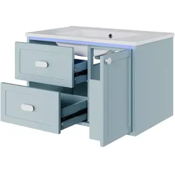 STILVORA Wandhängender Badunterschrank MDF/Keramik Blau 76x46x51 cm mit LED-Sensor