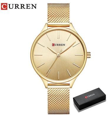 Uplift Essentials Elegant Matte Dial Mesh Strap Watch Luxury Stainless Steel Japanese Quartz Timepiece With Premium Display Box gold