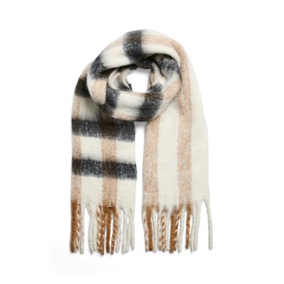 Schal PIECES "PCBEA LONG SCARF NOOS BC", Damen, beige (cloud dancer checks:new, schwarz, greige), Strick, Kunstfaser, Modetücher Schal, Kunstfaser