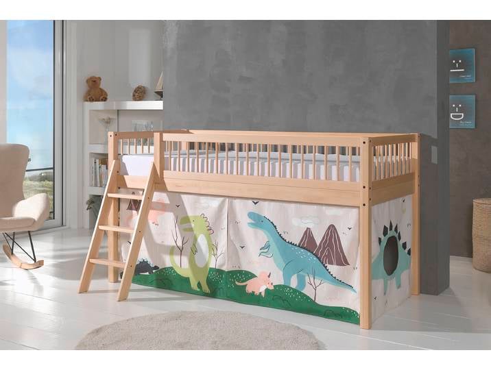 Massives Hochbett Forrest - Dino 90 x 200cm Holz/Braun