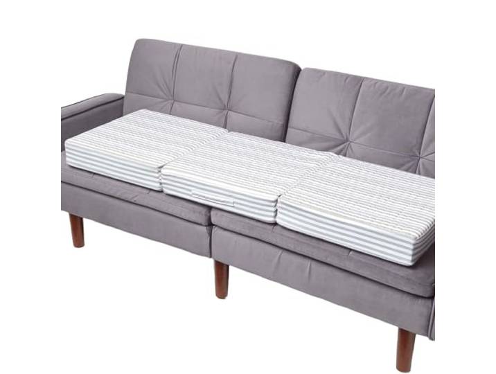 Homescapes Sitzerhöhung Sofa 3-Sitzer grau gestreift 150x50x10 cm, Dicke Sitzkissen Erhöhung für Erwachsene & Senioren, klappbares Aufstehkissen, orthopädischer Schaumstoff mit Baumwollbezug