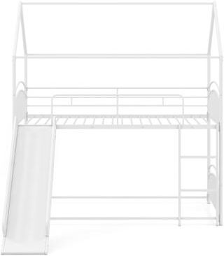 Costway Bunk Bed Twin Over Twin House Bunk Bed Frame with Metal Slats-White