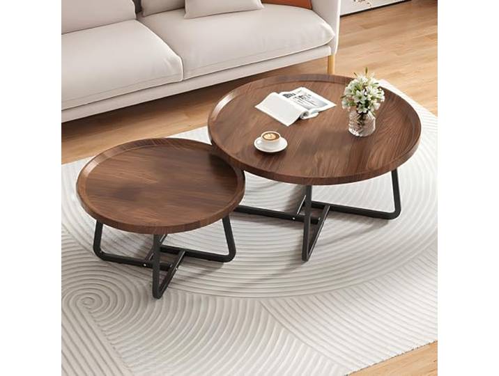 DYHQQ Runde Couchtische Zum Ineinanderstapeln, 2Er-Set Industrieller Couchtisch Für Das Wohnzimmer, Runder Couchtisch Aus Holz Beistelltisch Für Die Wohnung, Einfache Montage