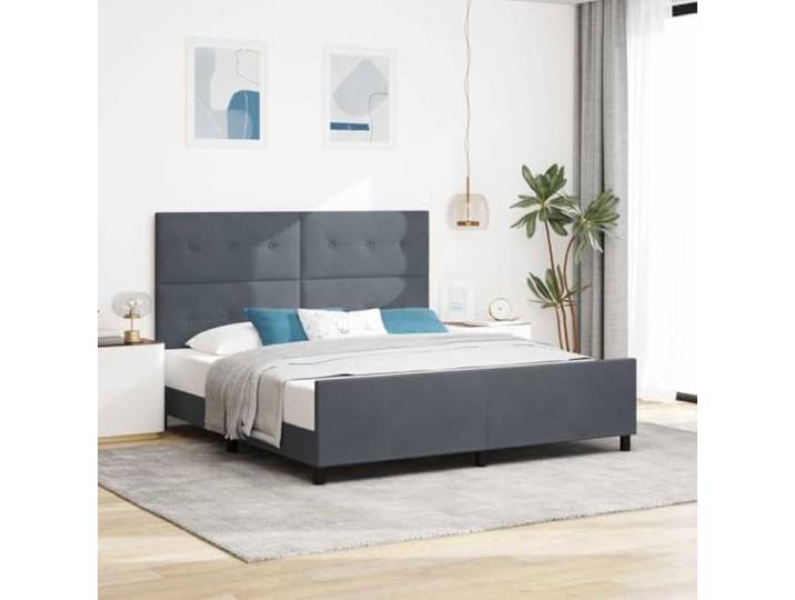 Samt mit Massivkiefer Modernes Schlafzimmerdesign Luxus 180x200 cm Grau Boxspringbett mit verstellbarem Kopfteil Dunkelgrau Samt 180x200 cm Luxus Polsterbett mit Lattenrost für Schlafzimmer 280 kg