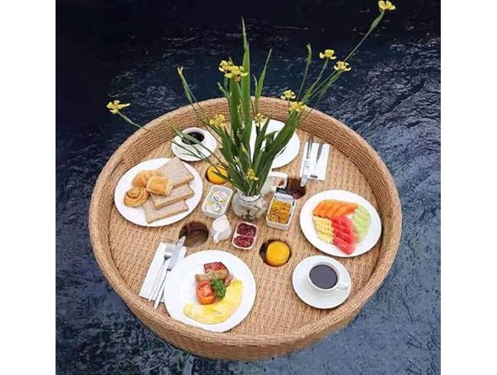 ZHPPED Tray Floating Rattan,Swimming Pool Floating,Oval Tablett Rattan,Rattan Gewebtes Serviertablett Schwimmendes Frühstückstablett Im Außenpool Für Pool Beach Party,60CM-Apricot