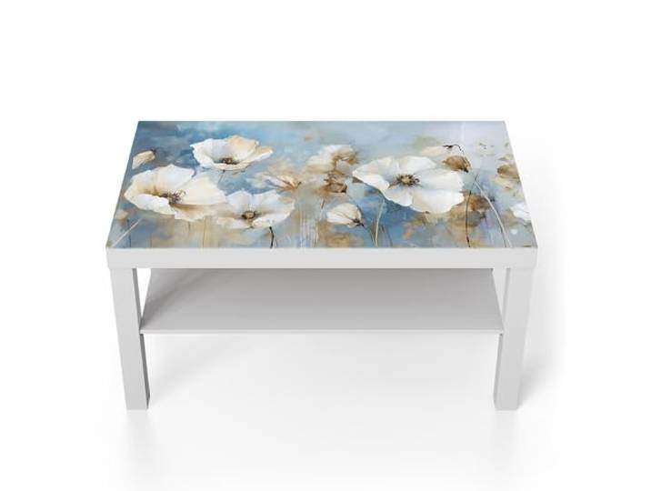 DEQORI Glastisch weiß groß 90x50 cm Motiv Abstrakte Blütenpracht ausgefallener Beistelltisch aus Glas Hochglanz Couchtisch fürs Wohnzimmer moderner Couch Tisch mit Design