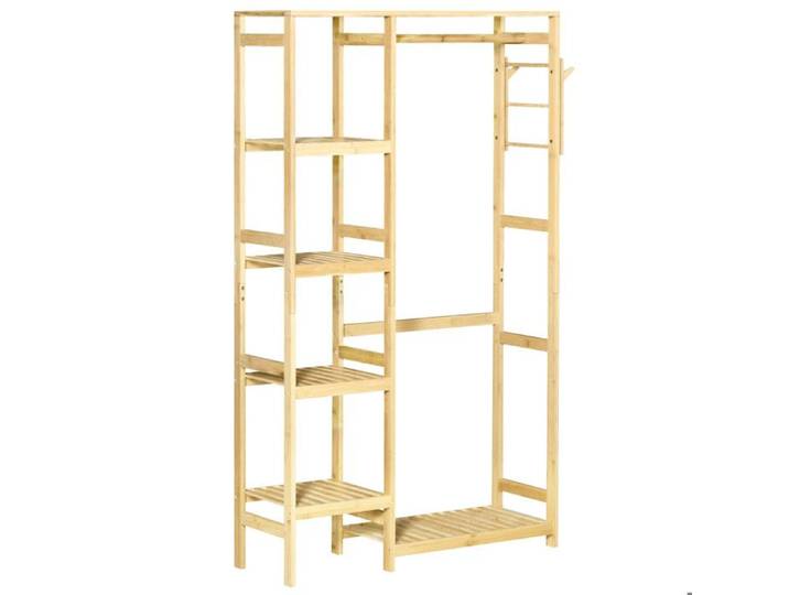 Portant à Vêtements Bambou Penderie Porte-Manteaux avec étagères Tringle et 2 patères - dim. 90L x 30P x 155H cm