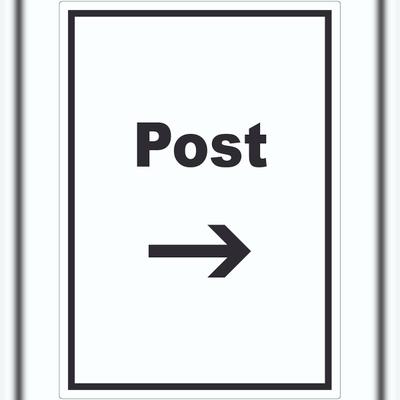 HB-Druck Post Aufkleber mit Text und Richtungspfeil rechts Annahme Brief Paket hochkant A4 (210x297mm)