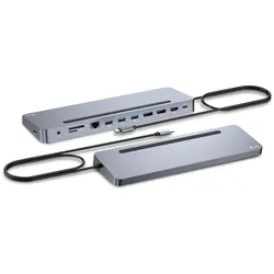 i-tec USB-C Metal Ergonomic (USB-C, 11 Ports), Dockingstation + USB Hub, Silber, Grau
