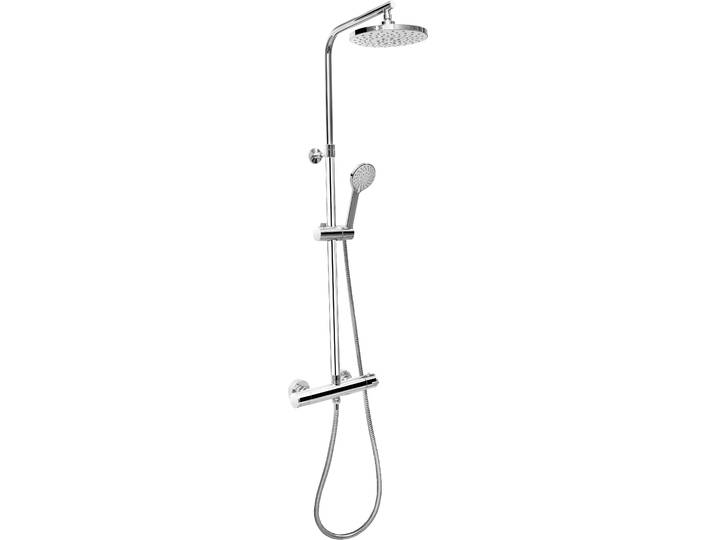 Duschsystem CORNAT Perfect Neo - verchromt - Thermostatarmatur - Variables Steigrohr , grau (chrom), H:94,5cm T:8,5cm, Edelstahl, Messing, Brausegarnituren, Duschsystem, Handbrause mit 5 Strahlarten: Normal-, Soft-, Massage - Anti-Kalk