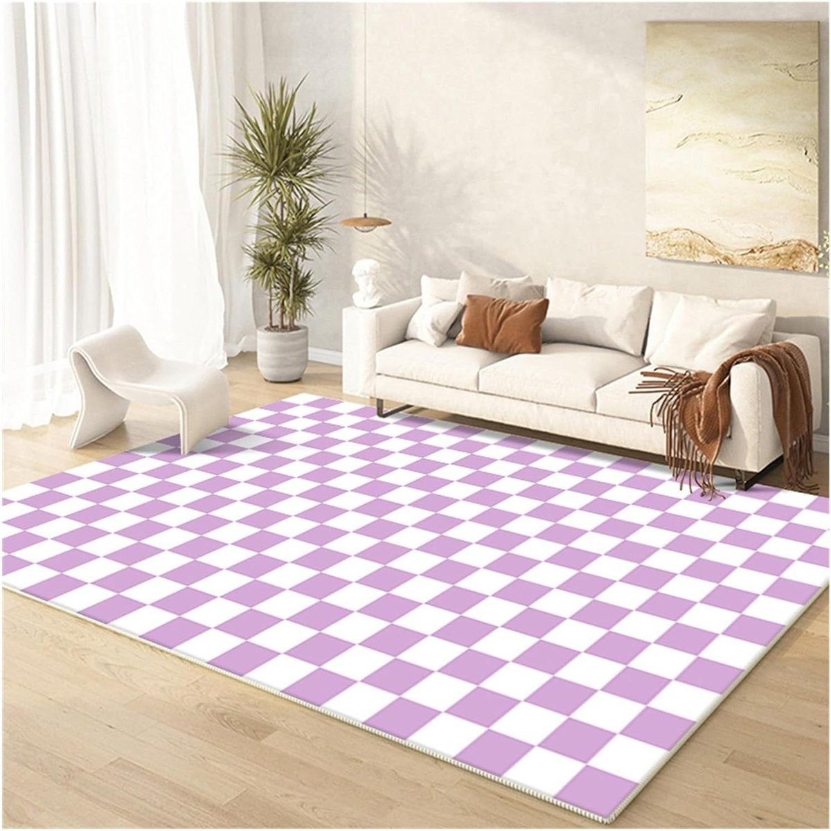 Modern Vloerkleed met Checkerboard Patroon in Paars, 160 x 230 cm