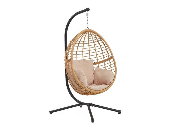 AUROA - fauteuil suspendu effet rotin beige et noir