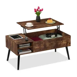 Relaxdays Aufklappbarer Couchtisch Dunkelbraun,Schwarz