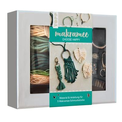 Makramee-Schmuckset „Choose Happy“ (Petrol/Natur)