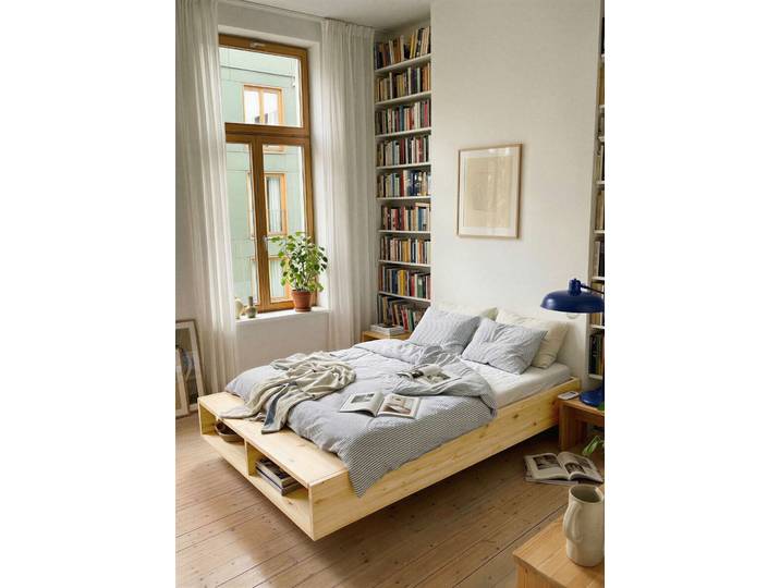 Stauraumbett KARUP DESIGN Merge Bed Bettgestell m. integrierter Bank m. Stauraum, mehrere Grössen , natur, B:94cm H:32,5cm L:227cm, Betten, Stauraumbett, inkl. Lattenrost, excl. Matratze, FSC-zertifiziertes Massivholz