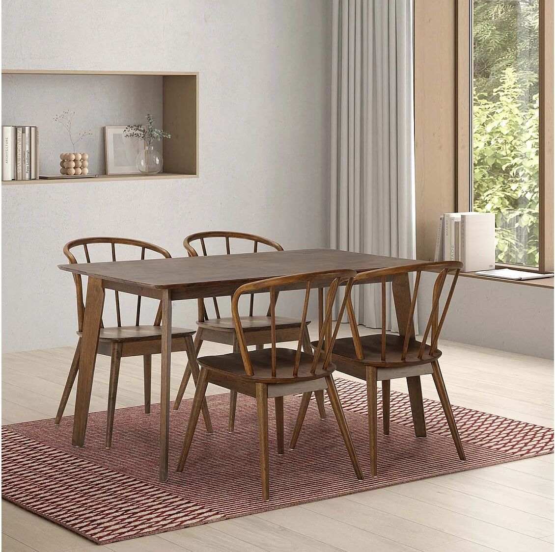 VS Venta-stock Juego de mesa 140x80 cm y 4 sillas de comedor Brisa color Nogal